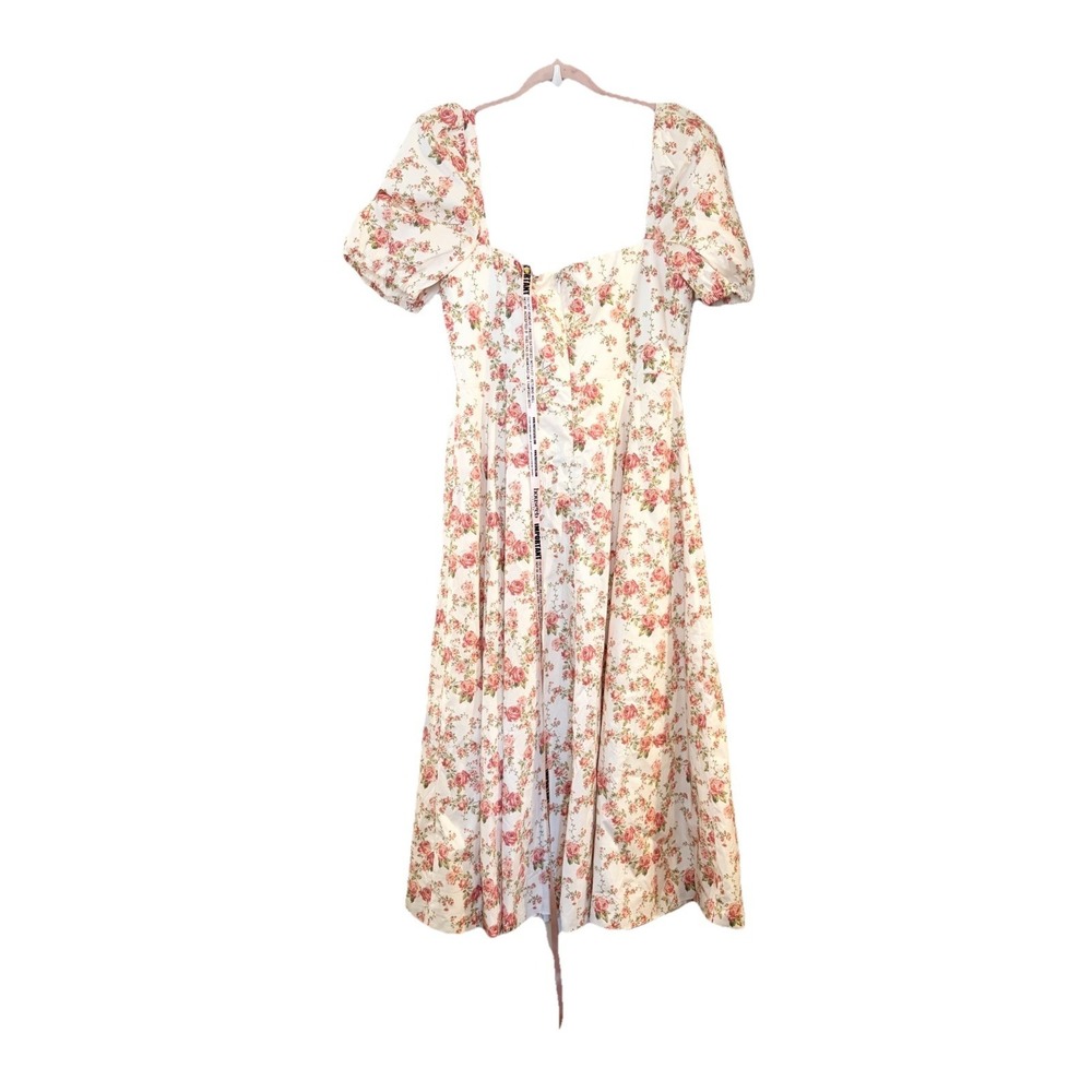 HOUSE OF CB Tallulah Rose Print Puff Sleeve Midi Sundress Milkmaid L+ XL NEW - Picture 3 of 8